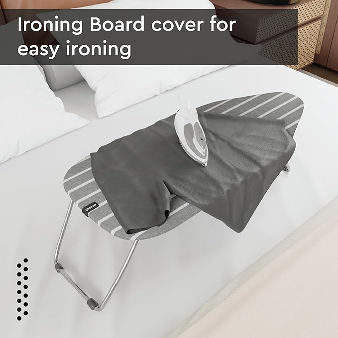 Encasa XO Ironing Board Cover and Pad 28"x12" - 4mm Felt Mini Iron Board Cover with Padding, Stain-Safe Dye, Non Slip, Elastic Bungee Cord Tightening, Heat Resistant Roma Grey Stripes