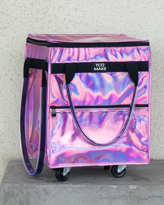 Reusable Grocery Bag on Wheels, Rolling Shopping Bags with Wheels and Handle, Folding Rolling Tote Trolley, Zipper Cover, Carries Up to 22 LBS, Easy Transportation (Small, Phantom Pink)