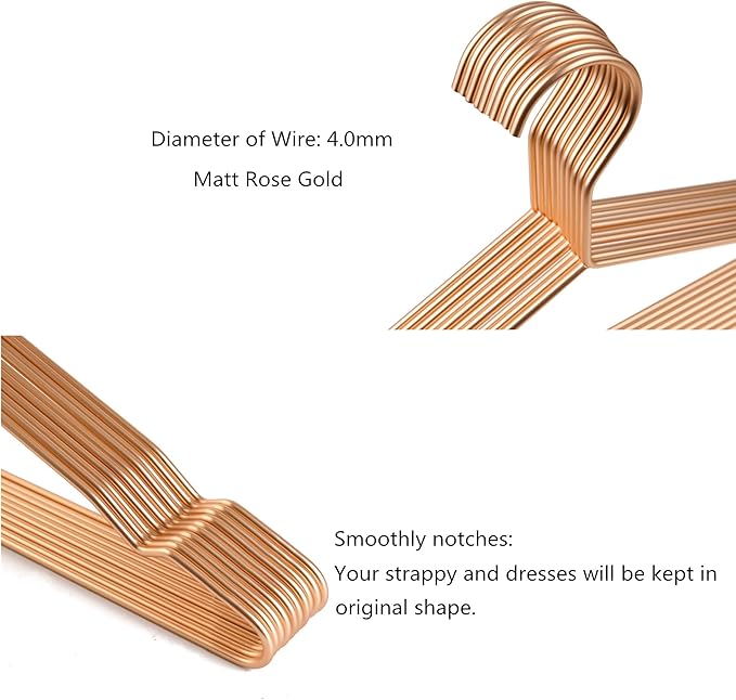 17 Inch Metal Clothes Hanger 20 pack, 4.0mm Heavy Duty Shirt Blouse Hanger for Coat Suit Bridal Boutique, Space Saving Slim Wire Hanger for Camisole Trousers Wedding Dress（Matte Rose Gold）