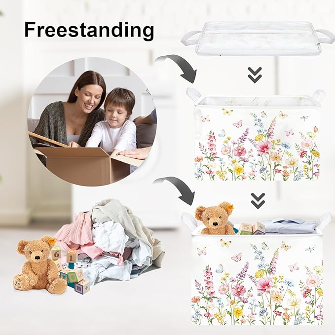 Clastyle Wildflower Baby Laundry Hamper Collapsible Clothes Kids Storage Basket Waterproof Women Girls Toy Box for Nursery Room,Butterflies,40 * 30 * 30 cm