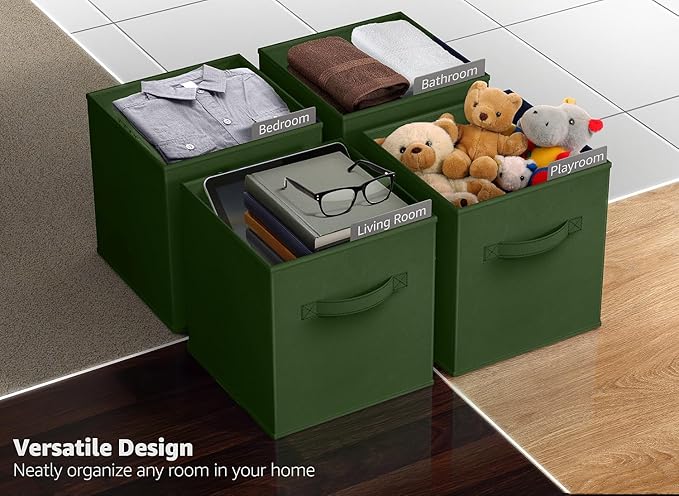 Sorbus Foldable Storage Cubes - 6 Fabric Baskets for Organizing Pantry, Shelf, Toy Box, Cubby, Closet Organizer - 11 Inch Collapsible Closet Organizers and Storage Bins (Dark Green 6 Pack)