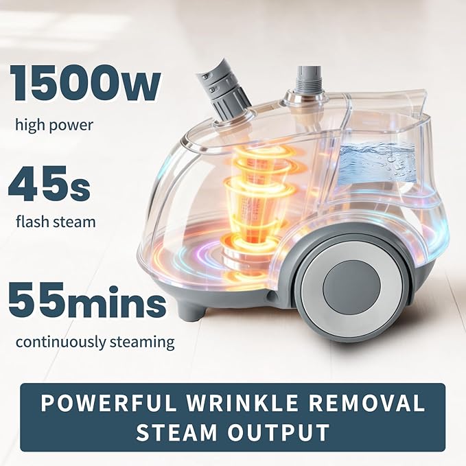 DUMOS Garment Steamer for Clothes Standing, 1500W Efficient Clothes Steamer Standing, 1.7L Water Tank for 55 Min Continuous Steaming with Wheels, Professional Fast Heating Wrinkle Remover