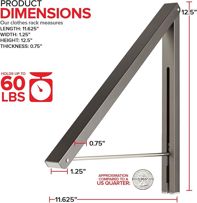 Single Foldable Clothing Rack, Wall-Mounted Retractable Clothes Hanger for Laundry Dryer Room, Hanging Drying Rod, Small Collapsible Folding Garment Racks, Dorm Accessories (Gray)