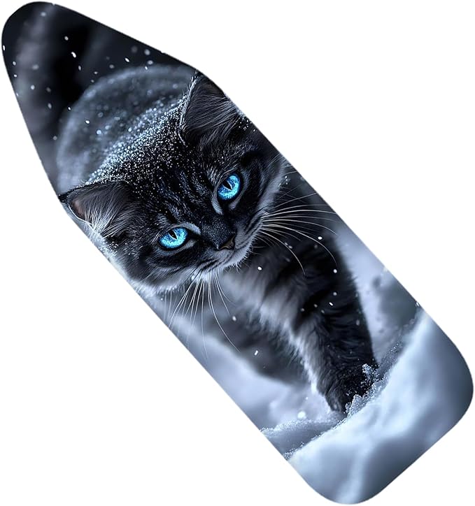 Nuxovilar Snowy Black Cat with Blue Eyes Ironing Board Cover, 15 * 54inch, Fits Most Standard Boards, Ironing Accessory, Home Decor