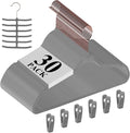 VECELO Premium Velvet Clothes Hangers Suit Heavy Duty (30 Pack)-Non Slip & Space-Saving with 6 Finger Clips & Tie Rack Excellent for Men and Women，Gray