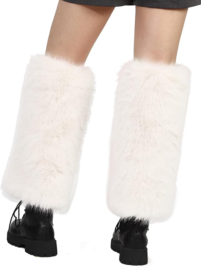 LA CARRIE Women Fuzzy Faux Fur Leg Warmers Fluffy Winter Long Foot Cuffs Furry Boot Socks