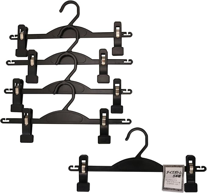 Sawafuji 765A Clothes Hanger for Convenient Storage of Skirts and Pants, Made in Japan, Days, Bottom, Set of 5, Black