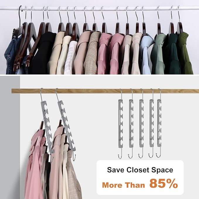 Sindax Space Saving Hangers Telescopic, 6 Holes Clothes Hangers Adjustment to 9 Holes, Upgraded Sturdy Metal Clothes Hangers Space Saving for Heavy Clothes, Closet Organizers and Storage - 5 Pack