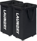 CHICVITA 2 Pack Laundry Hamper with Wheels & Removable Wash Bags, 75L Tall Laundry Basket for Dorms, Large Collapsible Hamper for Corner Spaces - Black