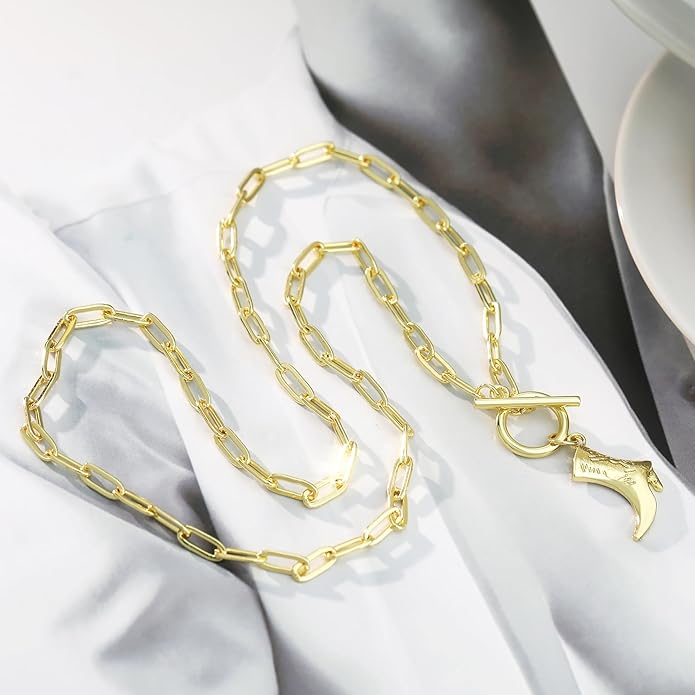 Chunky Gold Necklace for Women Gold Evil Eye Cowboy Pendant Necklace Dainty Paperclip Chain Vintage Luck Amulet Choker Necklaces Celestial Jewelry Gift