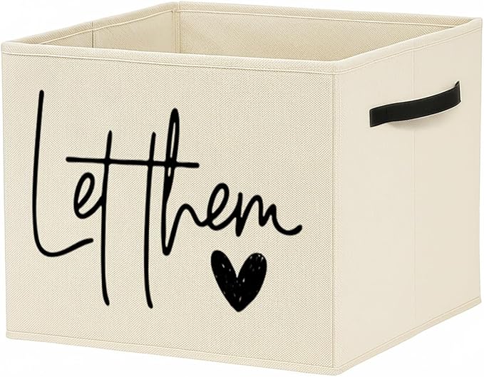 Inspirational Let Them Storage Bin Box with Handles, Mental Health Gifts, Positive Affirmation Quote Foldable Baskets Organizer for Bedroom Bathroom Home Clothes Toys Books