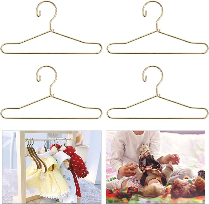 Coat Hanger 20 Pcs Doll Clothes Hangers Miniature Wire Hangers, Metal Hangers for Doll Dress Necklaces (6.5CM Golden) Clothes Hanger