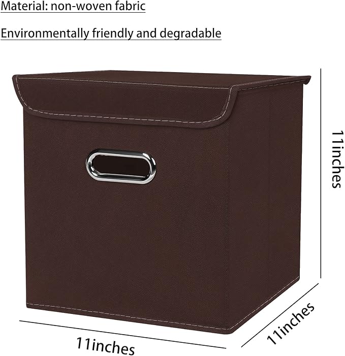 Closet Organizers Fabric Storage Bins With Lids Collapsible Cube Storages Organizer Basket With Handles,Storage Boxes for Clothes Storage,Office,Toys,3 Pack,（Coffee