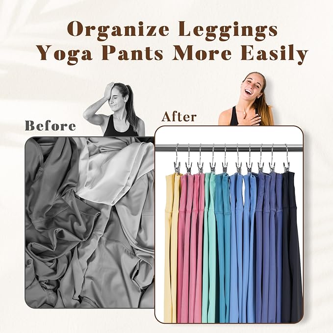 HOUSE DAY Metal Legging Organizer for Closet, Yoga Pants Hangers Pack of 60 with Rubber Coated Clips, Space Saving Storage for Boots, Workout Sets, and Hats