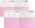 13 x 13 Inch Fine Linen Storage Bins with Handles，Fabric Cube Boxs，Basket Organizers for Shelves for Home, Closet Drawers (White/Pink-4 Pack)