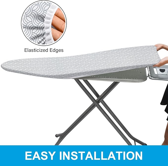 Dalykate Ironing Board Cover 21 x 57 with Scorch and Stain Resistant Thick Padding and Elasticized Edge Ironing Board Covers 4 Fasteners and 1 Protective Scorch Mesh Cloth