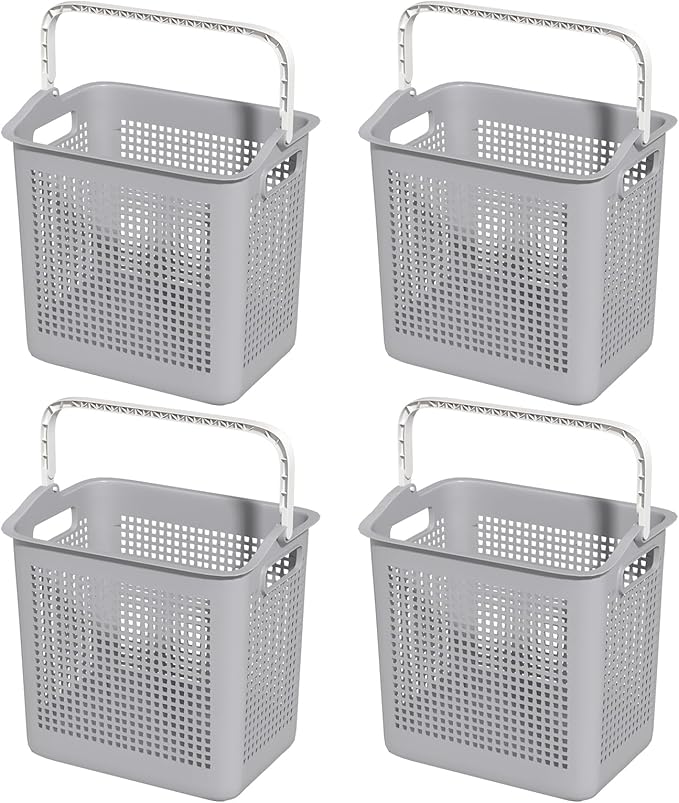 42 L Plastic Dirty Clothes Hampers with Handles, Plastic Laundry Baskets, Gray, 4 Packs