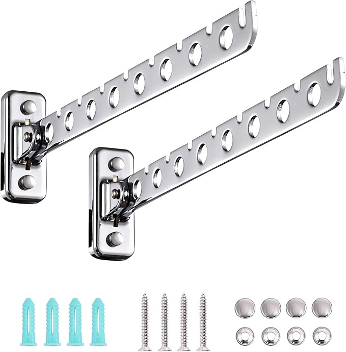 Wall Mounted Clothes Drying Rack 2 Pack, Laundry Hanger Dryer Rack Stainless Steel Folding Clothes Hanger Organizer for Laundry Room, Retractable Wall Hanger Space Saving Drying Rack for Clothes