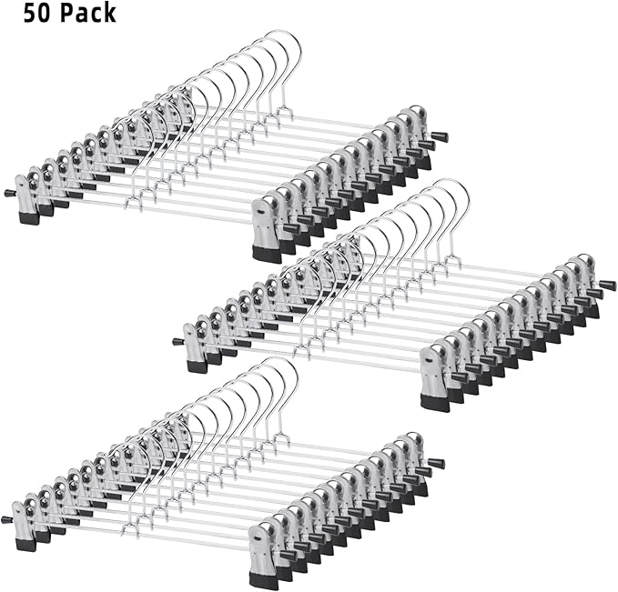 GoodtoU Pants Hangers, 50 Pack Skirt Hangers with Adjustable Clips for Men Women Kids Pants Shorts Trouser Jeans Clothes