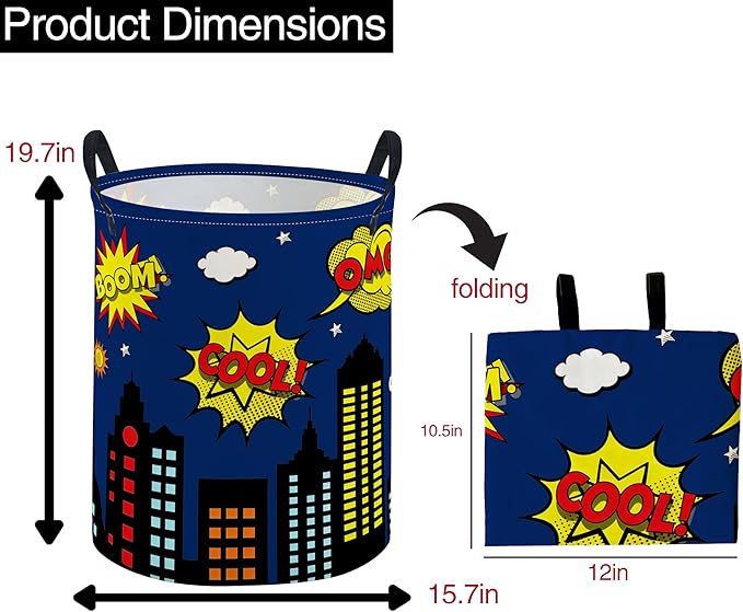 ESSME Kids Laundry Basket,Spider Hamper Collapsible Canvas Waterproof Storage Bin foBoys, Cute Hamper,Gift Baskets(Blue City)
