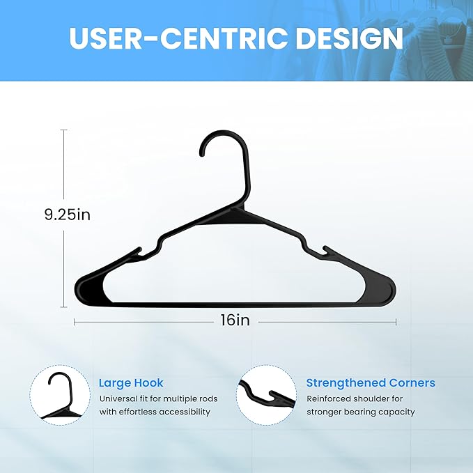 Simple Deluxe 50 Pack Plastic Hangers, Slim Space Saving Clothes Hangers for Closet Organization, Heavy Duty Coat Hanger for Pants, Suit, Shirts, Sweater, Black