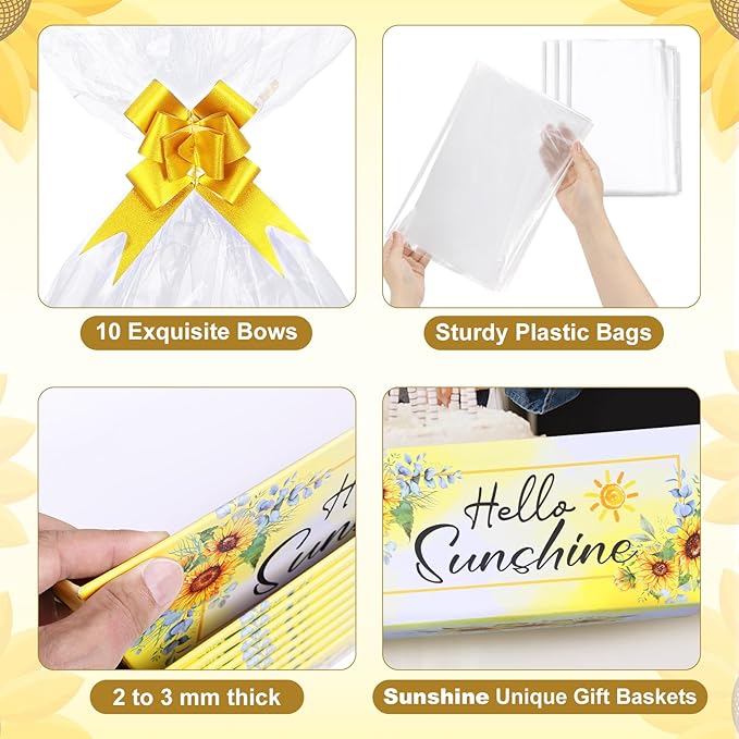 AFOROEOA 10PACK Sunshine Baskets for Gifts Empty, 10x12” Gift Baskets for Women Empty 10 Bows 10 Bags, Empty Gift Basket for Women Mother's Day Thanksgiving Christmas Easter Teacher Appreciation