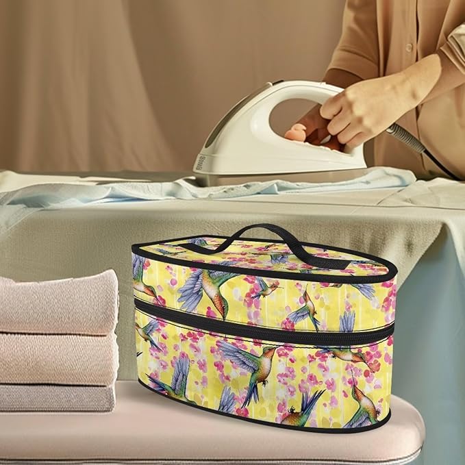 RCHSMod Hummingbird Cherry Blossom Print Steam Iron Case Zippered Iron Storage Bag with Handle Protective Travel Organizer