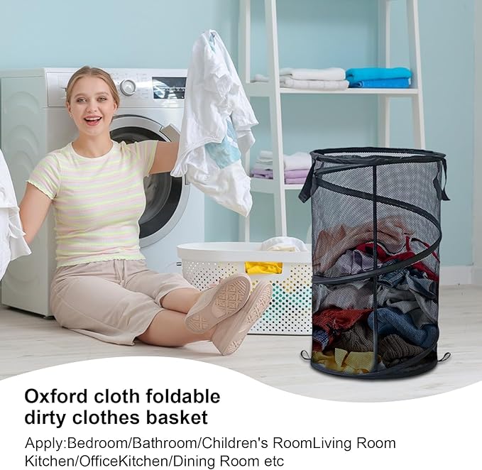 Collapsible Laundry Baskets,Laundry Basket,Laundry Hamper,Foldable Laundry Basket,Laundry Basket Collapsible,Dirty Clothes Hamper,Clothes Hamper,Mesh Laundry Basket (Black)