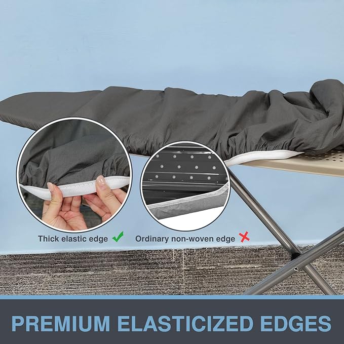 Ironing Board Cover and Pad, Standard Size 15x54, Thick Padding, Elastic Edge, Silicone Coated, Resist Scorching, Adjustable Fastener, Heavy Duty Padded Iron Board Covers (Black)
