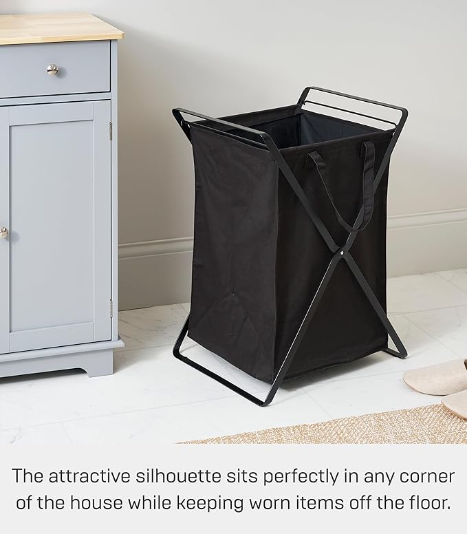 Yamazaki Home Tower Laundry Hamper Clothes Basket With Cotton Liner - Large, 25.2" - Steel + Cotton - 20 Gallons, 75 Liters