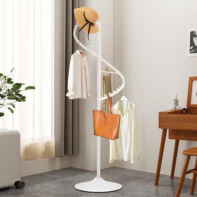 YIYIBYUS Rotating Clothing Rack, 38 Ball Heavy Duty Garment Rack, Standing Iron clothes Hanging Rack Freestanding Hanger For Boutique Display Bedroom Space Saving (White)