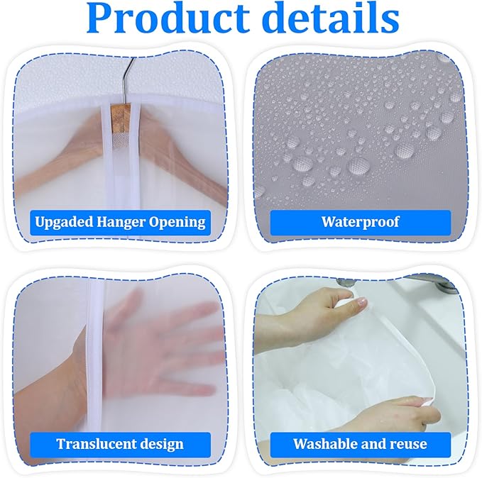 20 Pack Combo Size Garment Bags for Hanging Clothes with Zipper, Translucent Coat Covers for Closet Waterproof Dustproof Garment Covers Bags for Wardrobe Storage and Travel 24" x 40"/ 24" x 47"