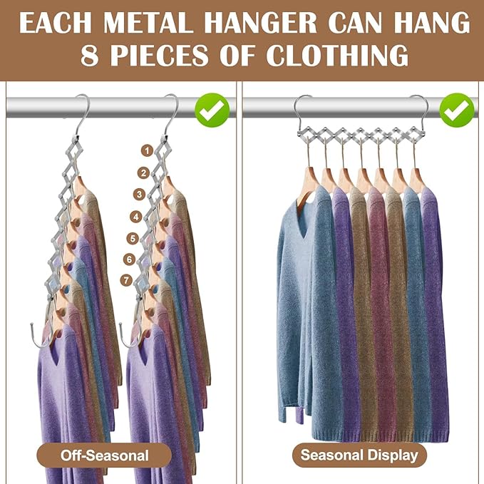 4 Pack Space Saving Hangers for More Than 28 Clothes, Extendable Standard Hangers for Closet, Foldable and Portable, Space Savers for Closet Organizers and Storage, Dorm Room Essentials