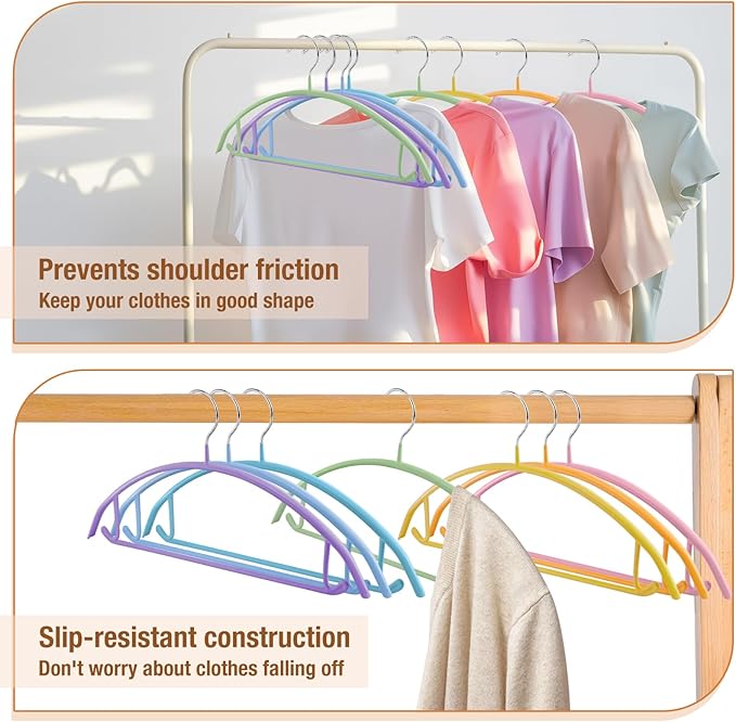 18 Pack Clothes Hangers,16.5 inch PVC Coating Sweater Hangers, Non-Slip Rubber Coated Hanger, Heavy Duty No Shoulder Bump Metal Hanger for Closet Suit Jacket Shirt T-Shirt(Colorful)