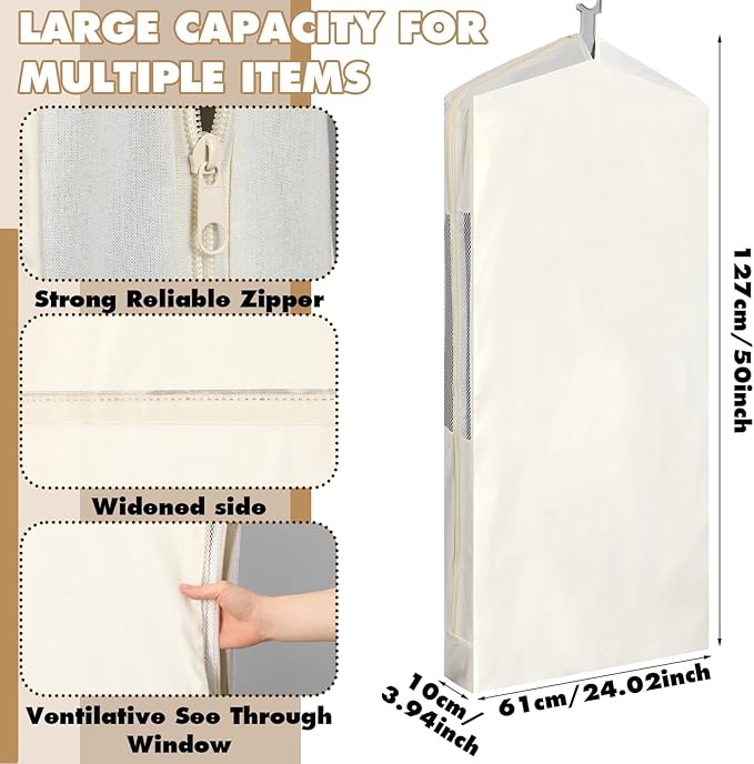 Aliceset 3 Pack Pure Cotton Garment Storage Bag for Hanging Clothes 24 x 50 Inch Breathable Garment Cover Canvas Suit Bags for Closet Storage Short Dresses Suits Gowns