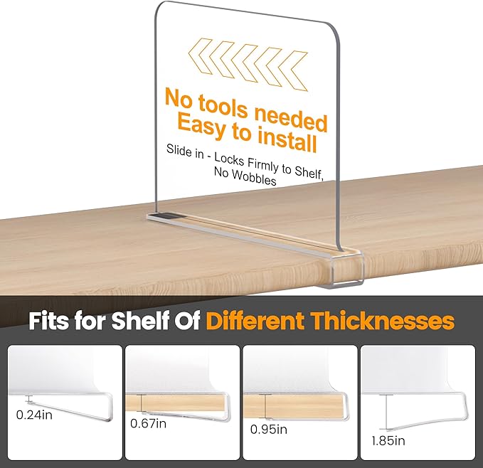 OKPOW Shelf Dividers for Closet Organization: 4 Pack 8" Tall X 12" Deep Acrylic Clear Sturdy Separators for Clothes Purse - Easy Install Adjustable Maximize Bedroom Space for Home Organizer & Wife