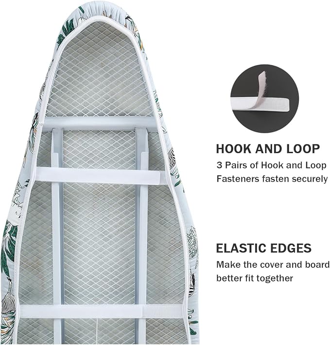 Ironing Board Cover and Pad Standard Size 15 x 54,3 Pairs of Hook and Loop Fastener Straps,Elastic Edges,2 Layers Ironing Board Cover with Thick Padding (F Pattern)