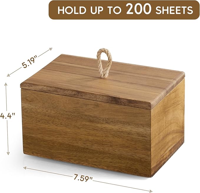 Acacia Wood Dryer Sheet Holder - Laundry Sheets Container with Lid - Farmhouse Laundry Room Organization and Storage for Laundry Room Decor and Accessories - Fabric Sheet Dispenser