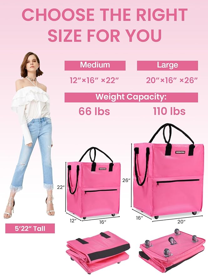 WORKPRO Large Rolling Grocery Bag, 36-Gallon Tote with 5 Wheels, 110 lbs Capacity, Dual Carry, Wide Zipper & Extra Storage for Shopping, Laundry & Moving
