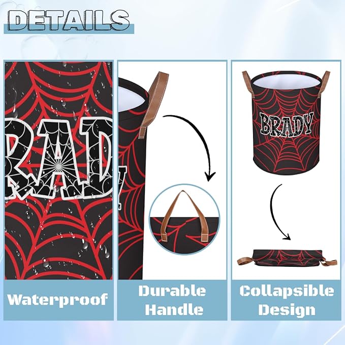 Spider Wed Personalized-Laundry-Hamper-Basket for Kids Custom Name Collapsible Storage Organizer Bin Dirty Clothes Toys Hamper for Boys Nursery in Laundry, Bedroom, Bathroom Wed-1