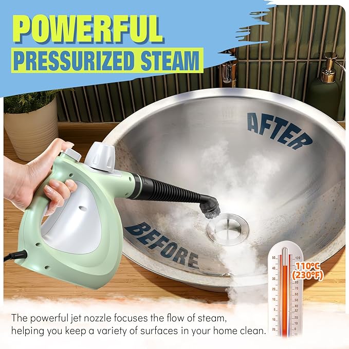 Steam Cleaner, Powerful Pressurized Handheld Steam Cleaner for Home with 11-Pc Set – Chemical-Free Multi-Surface Steamer for Effective Cleaning, Perfect for Furniture, Upholstery, Grout, Couch & Car
