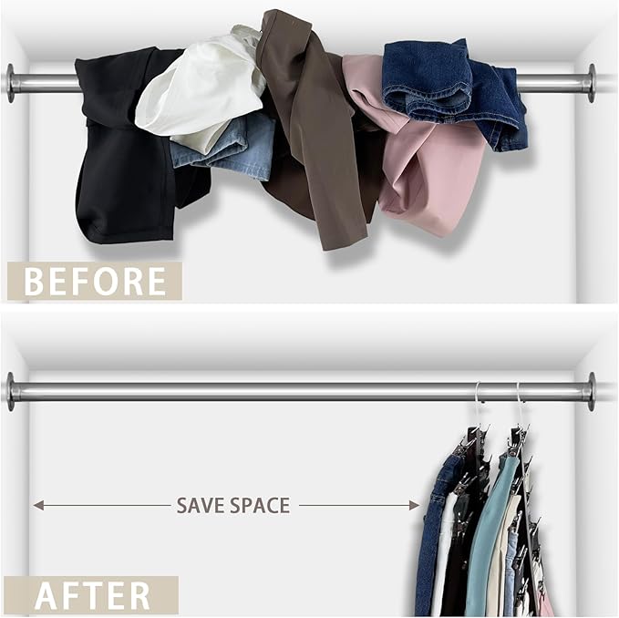 Skirt Hangers Space Saving,6 Tier Closet Organizers & Storage,Wooden Magic Hanger & Hanger with Clips,Pants-Hangers-Space-Saving for Hanging Pants Shorts Scarf Jeans（4 Piece）