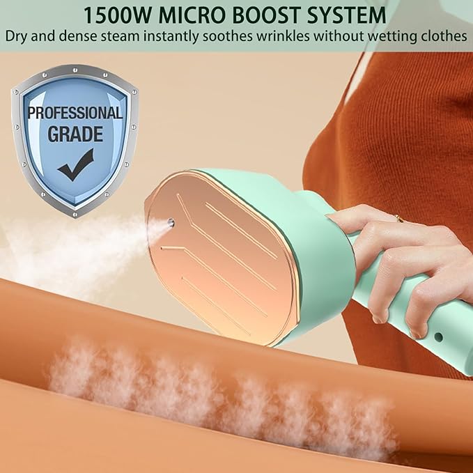 Travel Steamer for Clothes, LED Temperature Display Handheld Steamer，A Portable Clothes Iron That Can be Used for Both Dry and Wet Purposes, Suitable for Families, Travel & Dormitories (Green)