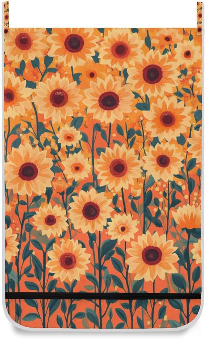 Orange Sunflowers and Poppy Flowers Door Hanging Laundry Hamper Bag with Free Adjustable Stainless Steel Hooks Dirty Clothes Hamper Extra Large Over the Door Laundry Hamper 29.5X20inch 2Pack