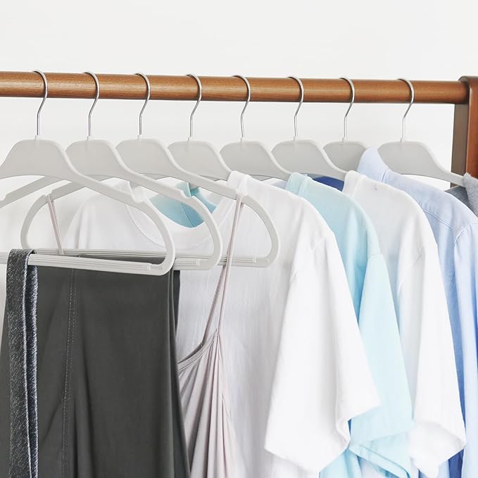 Non-Slip Rubber Coated Hangers, 30 Pack Plastic Clothes Hangers with 360° Swivel Hook 17.7 Inches Slim Space Saving Hangers for Adult Clothes Shirts Dresses Pants, Gray