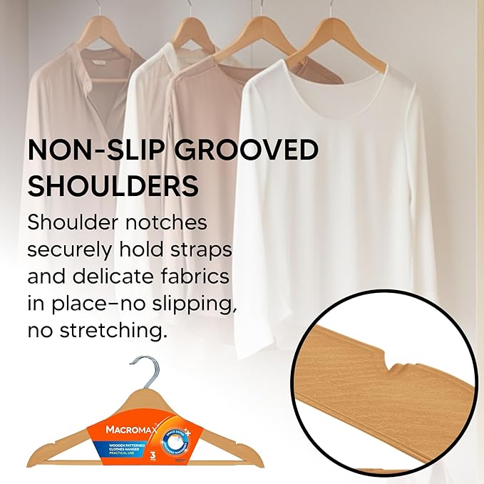 Macromax Plastic Clothes Hangers – Non-Slip Space Saving Hanger for Pants, Shirts, Jackets & Skirts