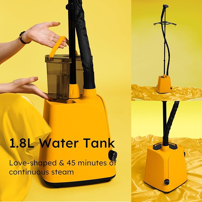 Colorful Standing Garment Steamer for Clothes, 2000W Professional Hanging Clothing Steamer with Stand, Commercial Cloth Fabric Steamers with 1.8L Water Tank for 45min Steaming, Lemon