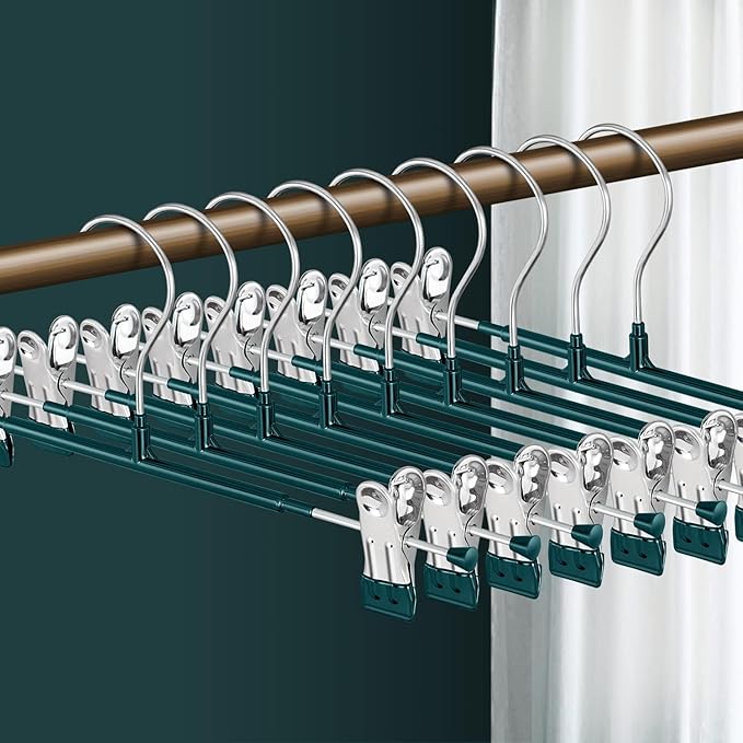 14Inch Pants Hangers with Clips 20 Pack Adjustable Skirt Hangers for Women Non-Slip Trousers Hanger for Jeans Shorts Clothes Hanger for Pants Heavy Duty Space Saving,Green