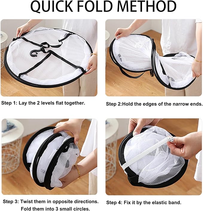 Fashion & Lifestyle 3-Tier Foldable Clothes Black Drying Rack, Hanging Mesh Laundry Dryer with Sturdy Frame for Delicates/Sweaters/Underwear, Space-Saving Indoor Outdoor Drying Organizer