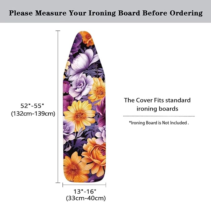 Flashideas Purple Flower Ironing Board Cover and Pad 15 x 54 Heavy Duty Iron Board Covers Standard Size Padding Decorative Covers for Most Iron Boards Ironing Pad Cover